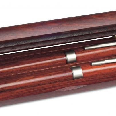 Zestaw piśmienny, długopis i ołówek w drewnianym etui