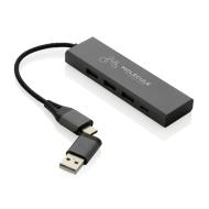 Hub USB 2.0 z USB C, aluminium z recyklingu