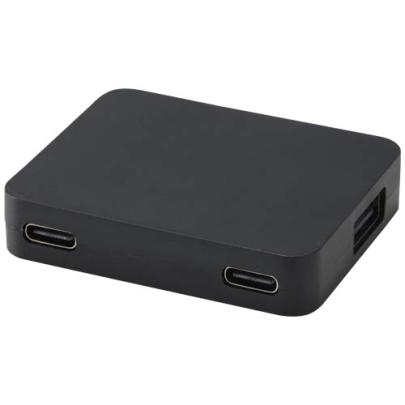 Gaia 4-portowy hub USB z wyjściem USB-A i typu C oraz podwójnym wejściem — wykonany z tworzyw sztucz