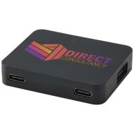 Gaia 4-portowy hub USB z wyjściem USB-A i typu C oraz podwójnym wejściem — wykonany z tworzyw sztucz