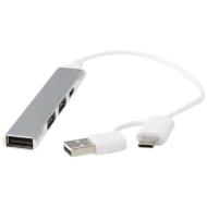 Alkaid 4-portowy hub USB-A i typu C z podwójnym wejściem wykonany z aluminium z recyklingu
