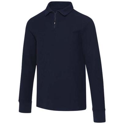 Apollo koszulka polo z zamkiem do połowy i długimi rękawami, uniseks 245 g/m²