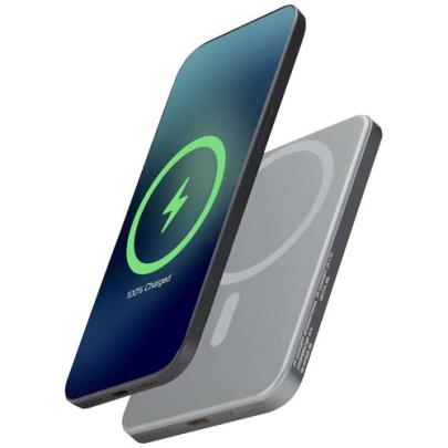 Powerbank Avis 5000 mAh z recyklingowanego aluminium posiadającego certyfikację RCS, z wbudowanym ma
