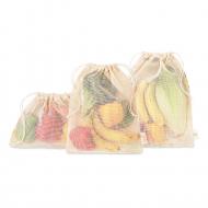 3 bawełniane torebki różnej wielkości na artykuły spożywcze z nadrukiem full color