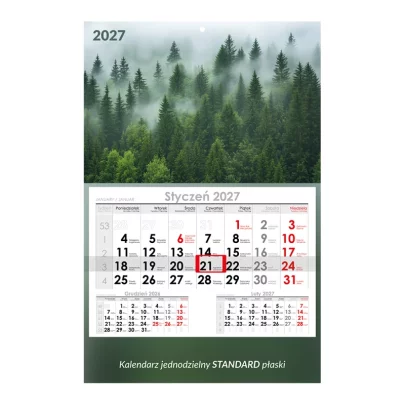 Kalendarz na ścianę jednodzielny Standard płaski 2027 z indywidualnym projektem logo