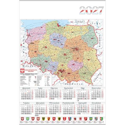 Kalendarz ścienny jednoplanszowy na 2027 Mapa